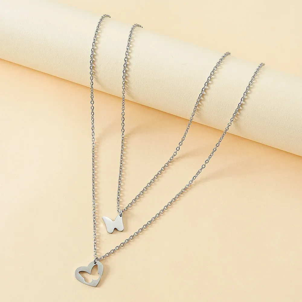 Mother-Daughter Heart Butterfly Pendant Necklace Set Adjustable Necklace with Gift Card for Her-Jessemade AU