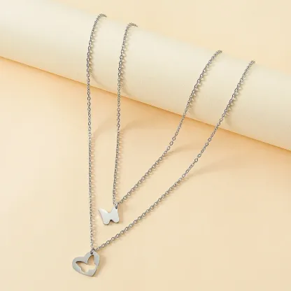 Mother-Daughter Heart Butterfly Pendant Necklace Set Adjustable Necklace with Gift Card for Her-Jessemade AU