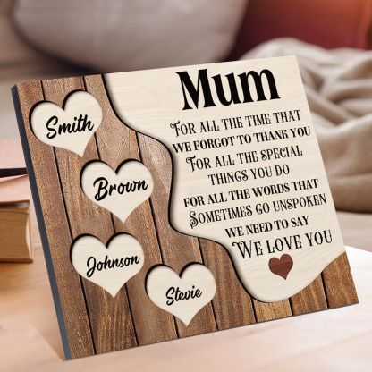 4 Names - Personalised Mum Wooden Plaque Custom Names Home Decoration Hearts Gift for Mother-Jessemade AU