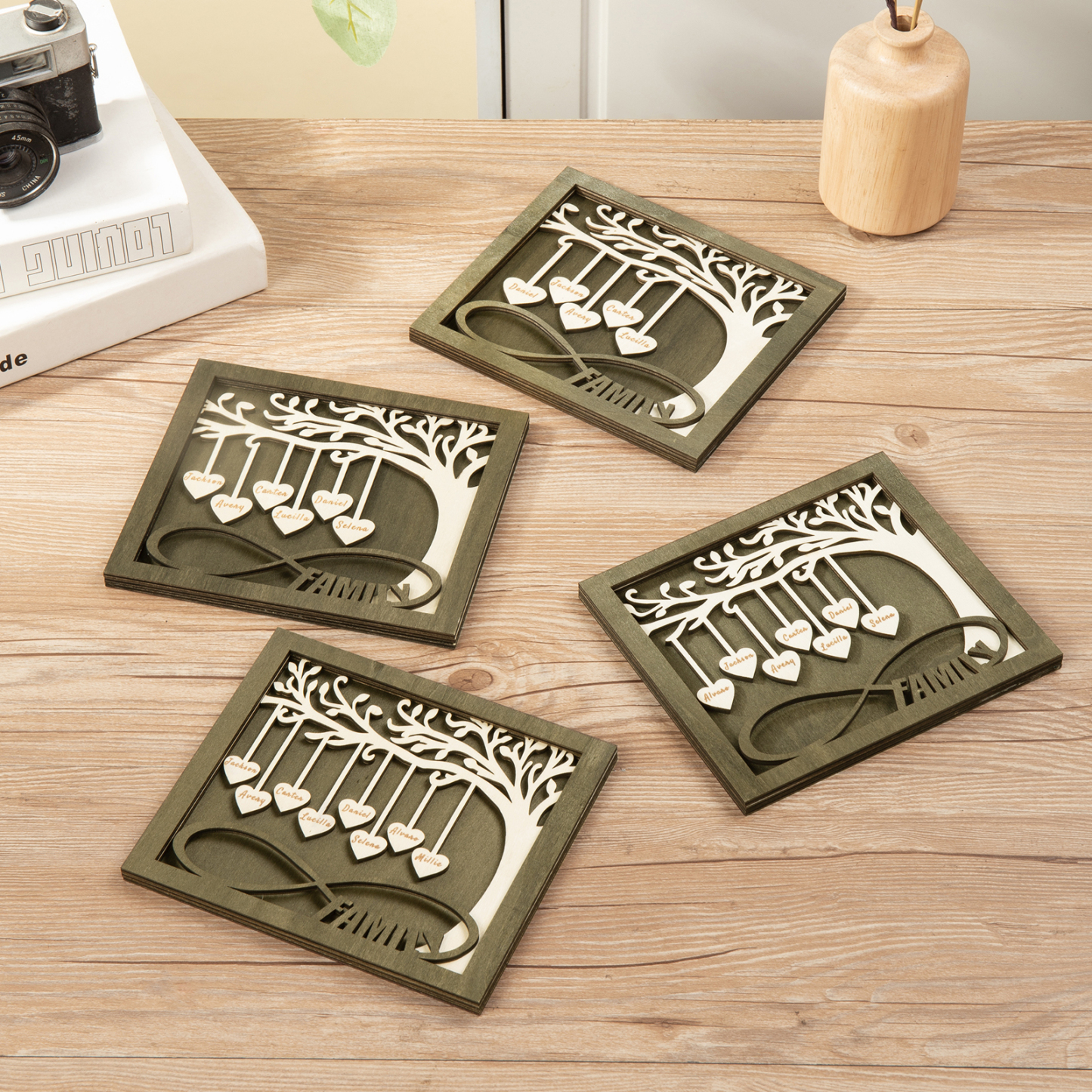 Custom Family Tree Sign with 4 Names Wooden Keepsake Gifts-Jessemade AU