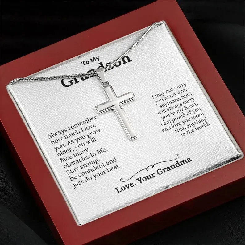 Confirmation Gift To My Grandson Cross Necklace "I'm proud of you“ Inspirational Gifts for grandson-Jessemade AU