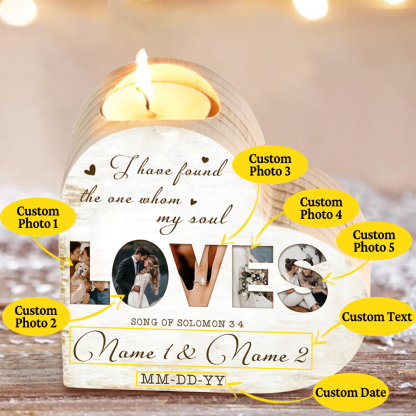 Personalised Love Couple Heart Candle Holder Engrave Photo Wooden Candlesticks Valentines Gift-Jessemade AU