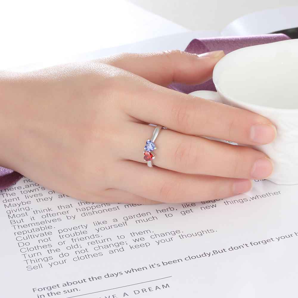S925 Silver Ring Personalised 2 Birthstones Mothers Ring With Names Gifts For Her-Jessemade AU