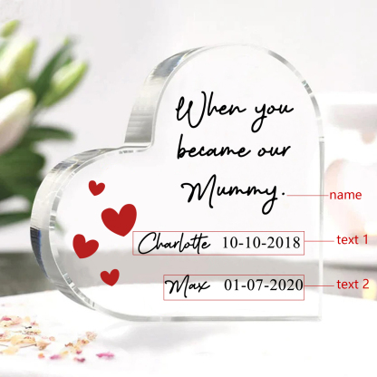 Personalised Name Acrylic Heart Keepsake Custom 2 Texts Ornaments Gifts - When You Became Our Mummy-Jessemade AU