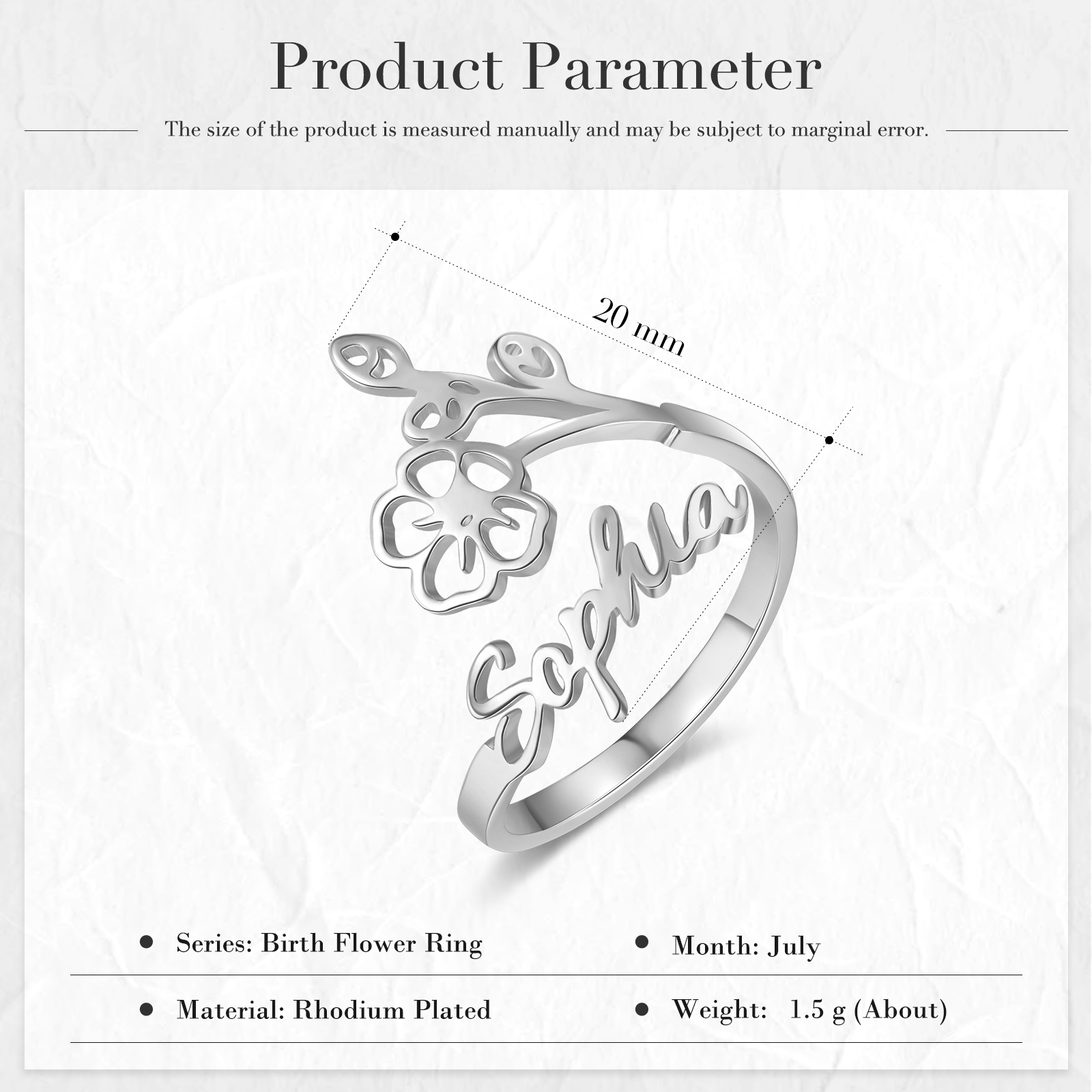 Personalised July Birth Flower Ring With Name Gifts For Her-Jessemade AU