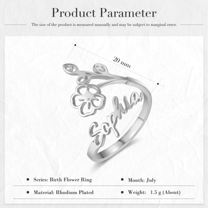 Personalised July Birth Flower Ring With Name Gifts For Her-Jessemade AU