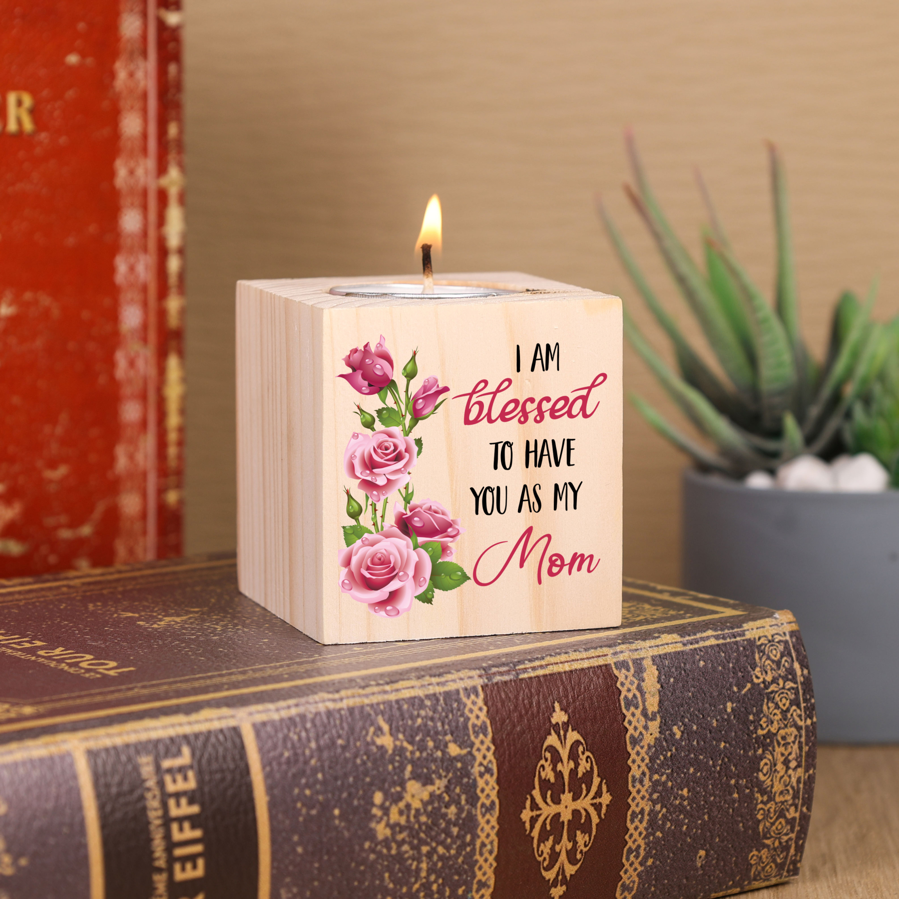 Block Candle Holder I Am Blessed To Have You As My Mom Wooden Candlesticks-Jessemade AU