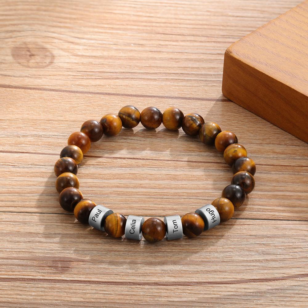 Personalised 4 names Brown Tiger Eye Men's Bracelet Gift For Him-Jessemade AU