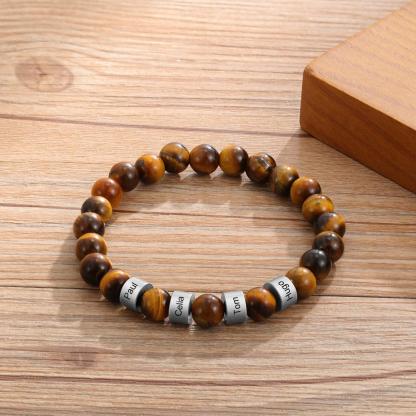 Personalised 4 names Brown Tiger Eye Men's Bracelet Gift For Him-Jessemade AU