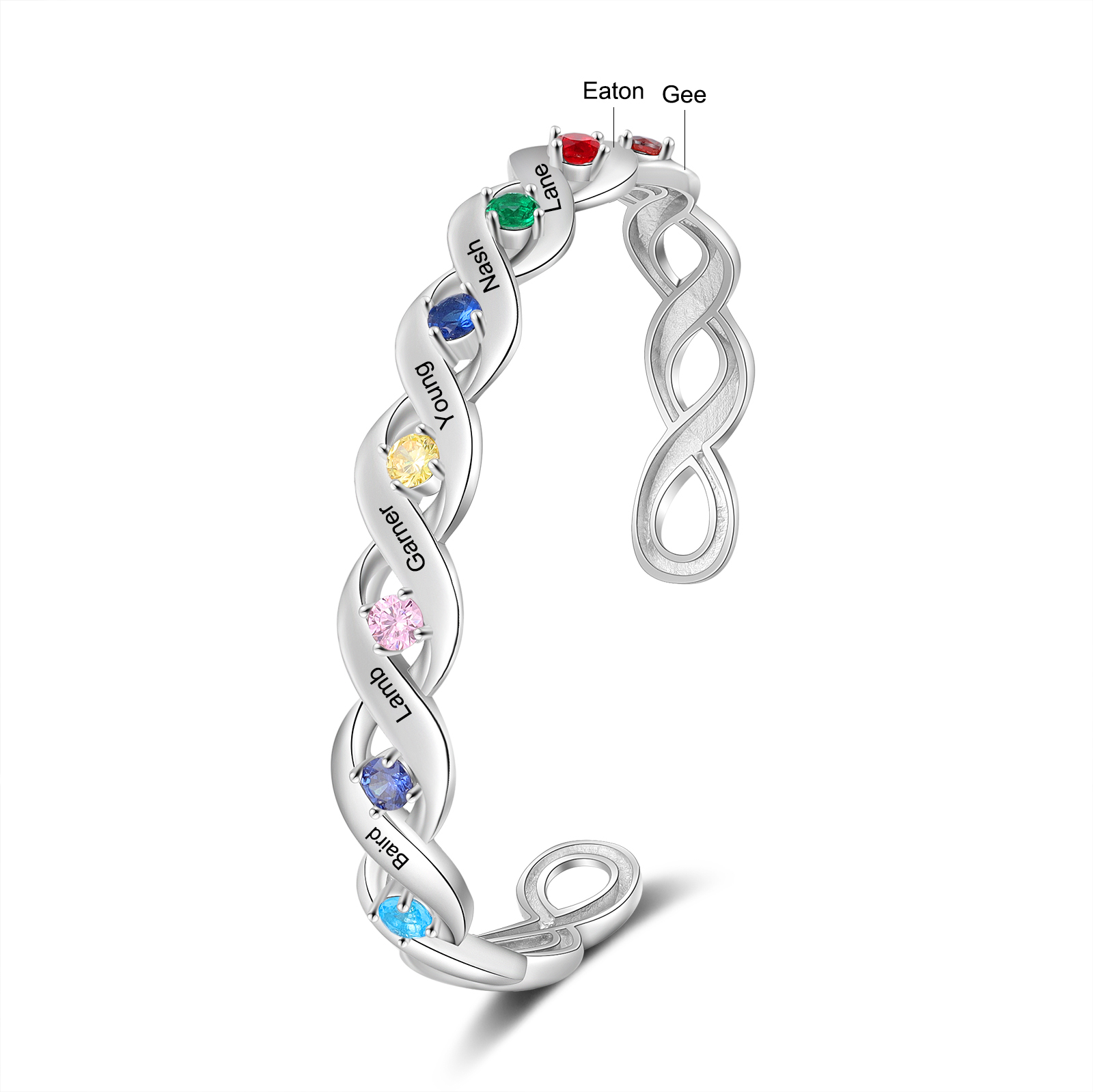 Personalised Spiral Chain Bracelet With 8 Birthstones Custom Names Bracelet Gift For Women-Jessemade AU
