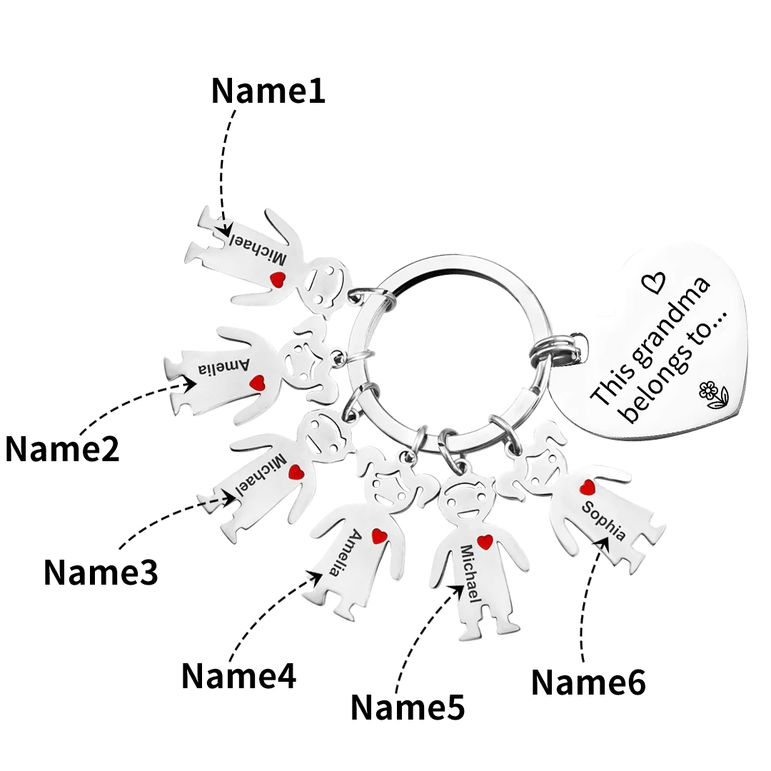 Personalised Keychain with Kid Charm Engraved 6 Names Family Keychain for Grandma-Jessemade AU