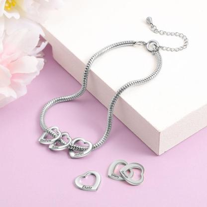 Jessemade Adjustable Personalised Ankle Bracelets for Women Silver 2 Love Heart Charms For Her.-Jessemade AU