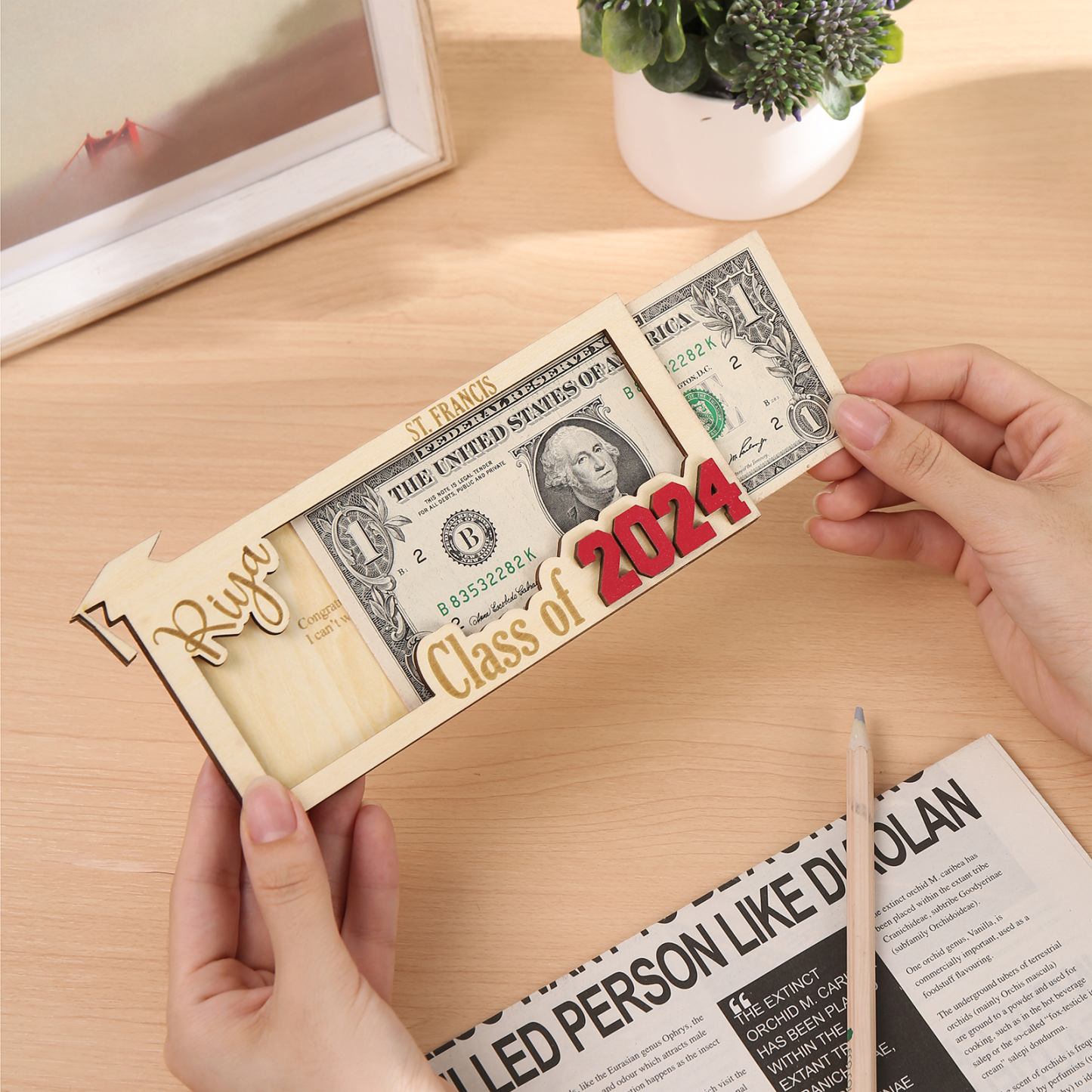 Class of 2024 Personalised Graduation Cash Clip Custom 1 Name & 2 Texts Cash Box Creative Gifts-Jessemade AU