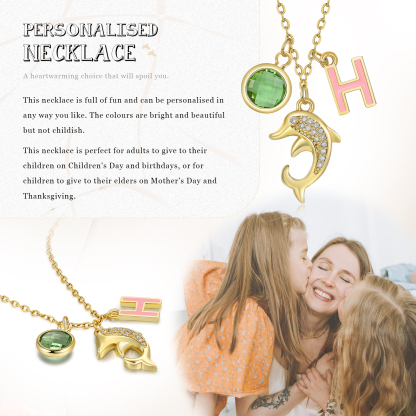 Back To School Personalised Dolphin Necklace Custom Birthstone and Initial Necklace-Jessemade AU