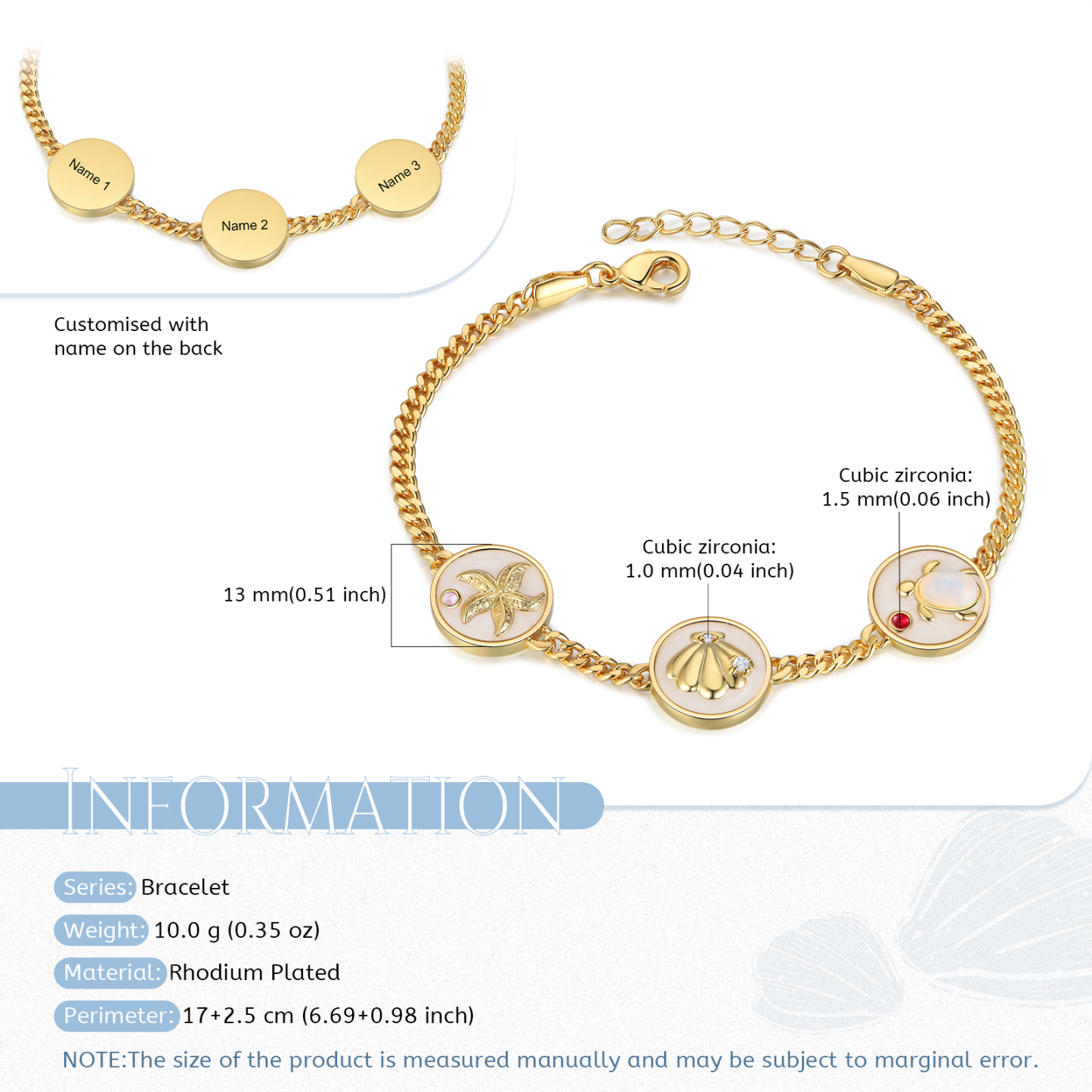 Personalised Women's Bracelet Customised 2-5 Names & Birthstones Bracelet Ocean Element Gift for Her-Jessemade AU