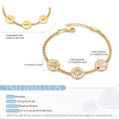 Personalised Women's Bracelet Customised 2-5 Names & Birthstones Bracelet Ocean Element Gift for Her-Jessemade AU