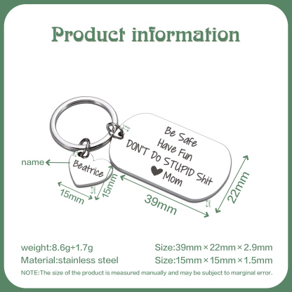 Don't Do Stupid Funny Keychain Custom Name Keyring Be Safe Have Fun Keychain Christmas Gift For Kids-Jessemade AU