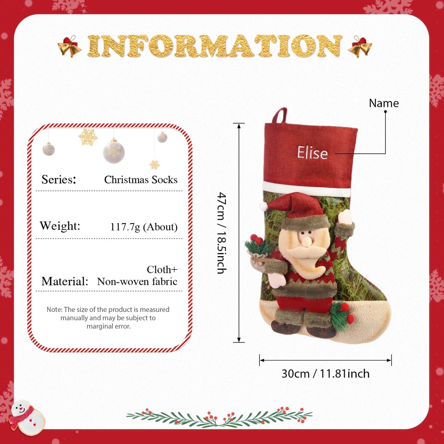 Personalised Christmas Stockings Ornaments Custom 1 Name Christmas Socks Gifts for Family Friends-Jessemade AU