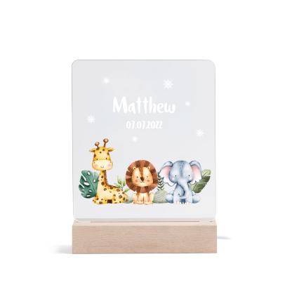 Animal Night Light Personalised Name Date Zoo LED Night Light Nursery Birthday Gifts For Children-Jessemade AU