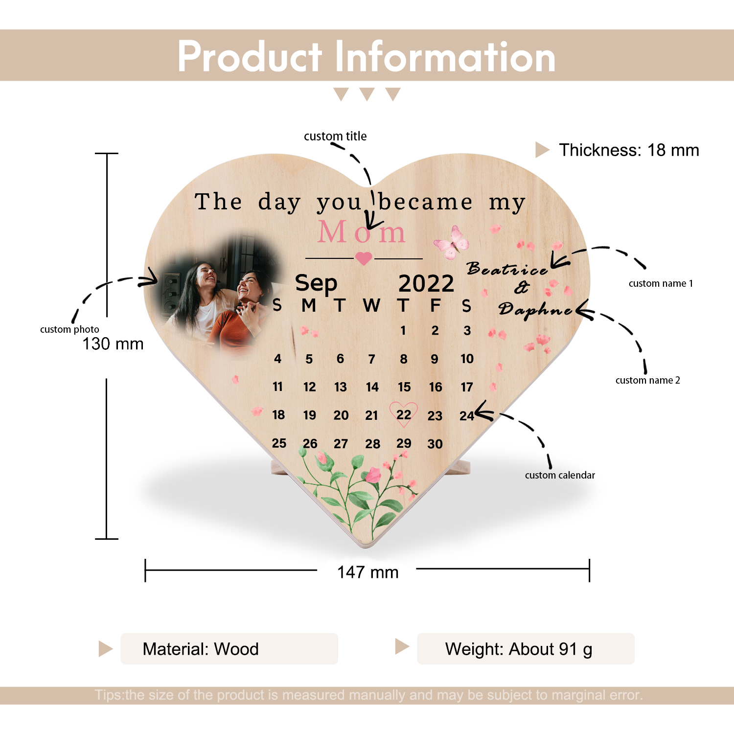 Personalised Photo Wooden Heart Keepsake Custom Date Desktop Ornament Anniversary Gifts-Jessemade AU
