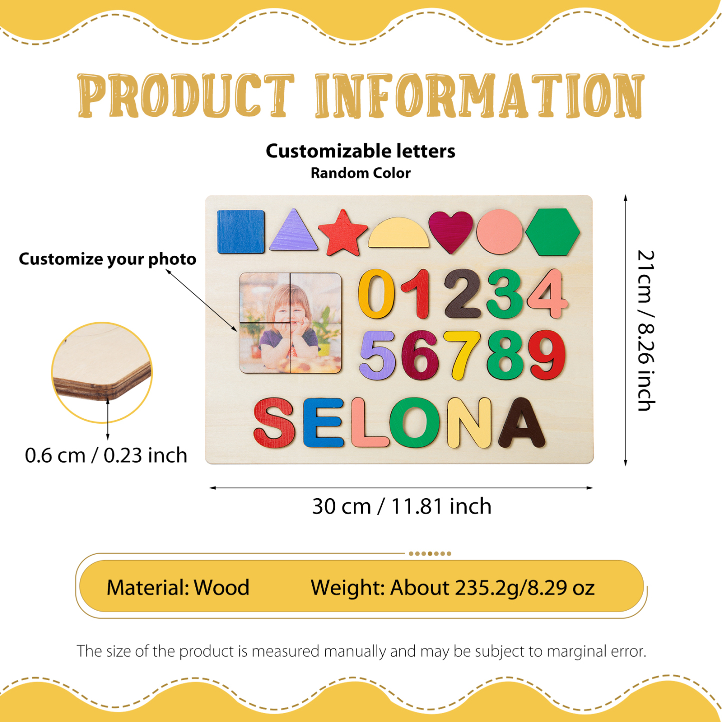 Personalised Kid's Wooden Name Alphabet Puzzle Toy for Toddlers Early Learning Child Toy-Jessemade AU