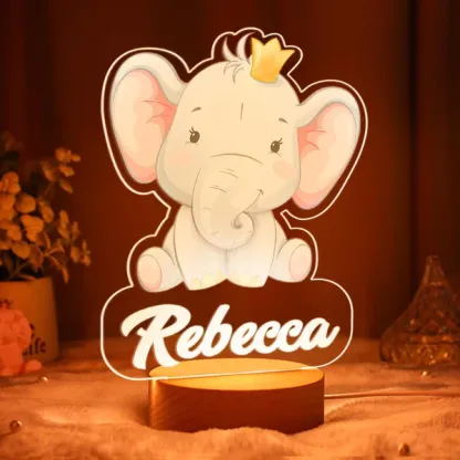 Personalised Crown Elephant Night Light Custom Name LED Lamp for Kids-Jessemade AU