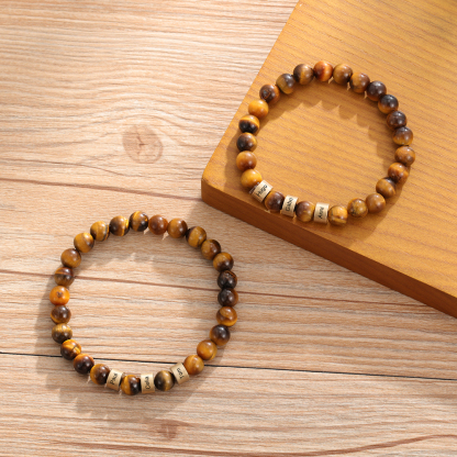 Tiger's Eye Men Bracelet Personalised 3 Names Beaded Warp Bracelet Gift For Dad-Jessemade AU