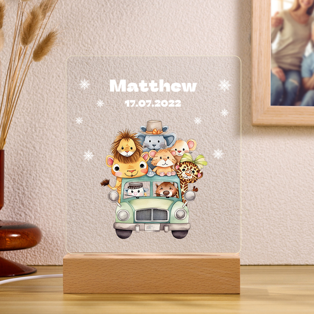 Personalised Name Night Light Animal Zoo LED Night Light Custom Date Nursery Birthday Gifts For Kids-Jessemade AU