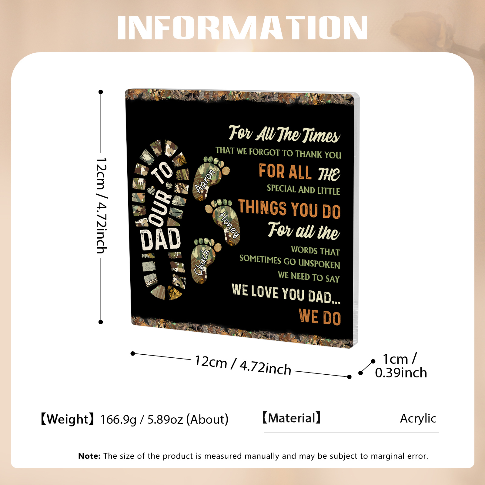 To My Dad Acrylic Square Keepsake Custom 3 Names Baby Feet Rectangle Plaque Father's Day Gift  - For All The Times That I Forgot To Thank You-Jessemade AU