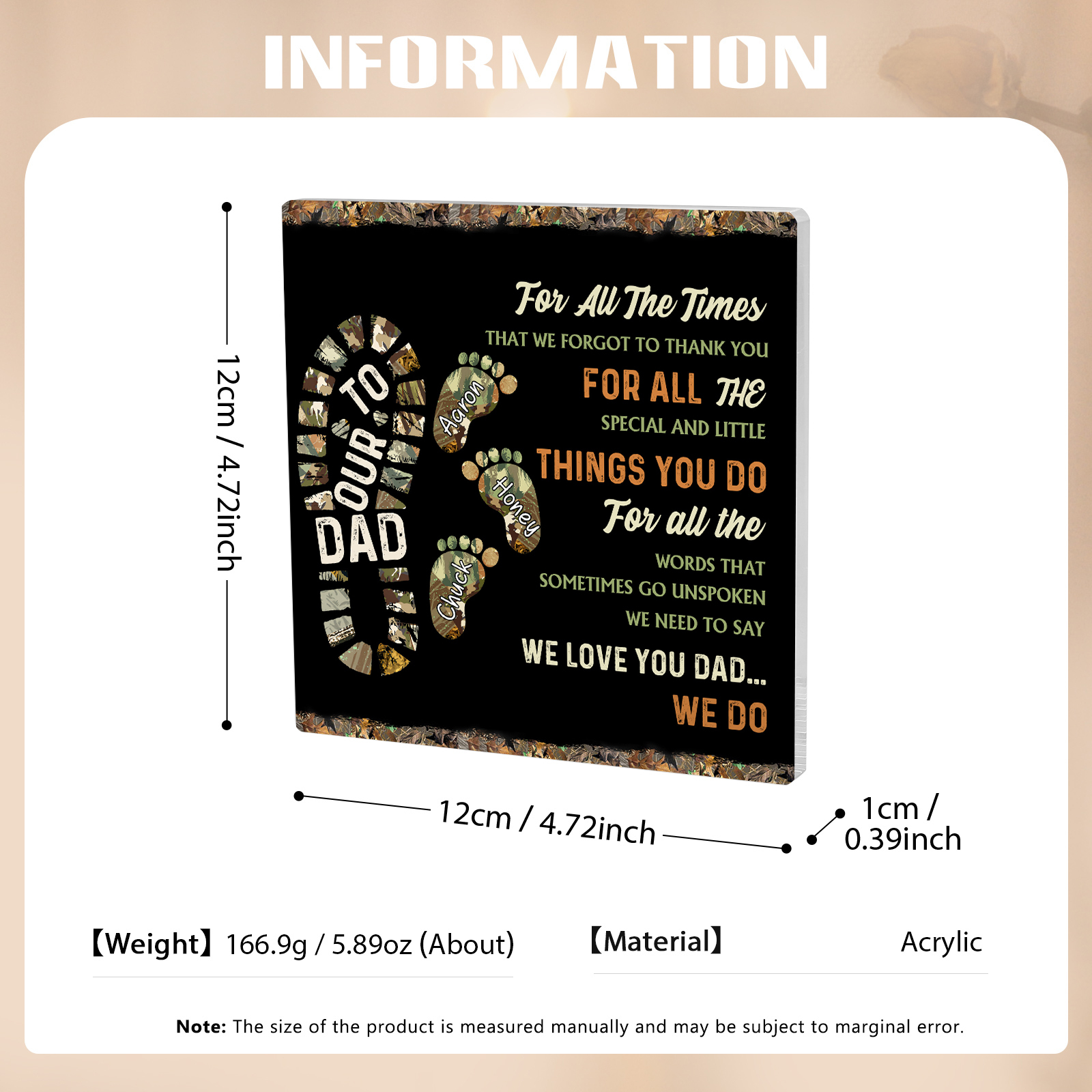 To My Dad Acrylic Square Keepsake Custom 3 Names Baby Feet Rectangle Plaque Father's Day Gift  - For All The Times That I Forgot To Thank You-Jessemade AU