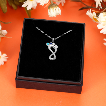 Personalised Baby Foot Necklace With 2 Birthstones Engraved Family Names Gift For Mother-Jessemade AU