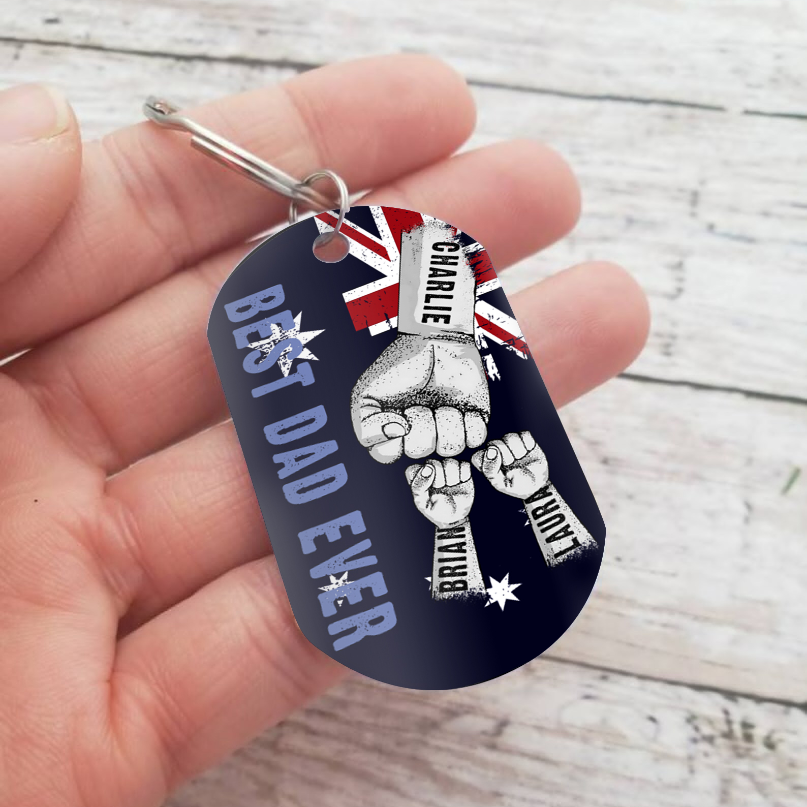 Personalised 3 Names Australian Flag Keychain Fist Bump Keychain Father's Day Gift - Best Dad Ever-Jessemade AU