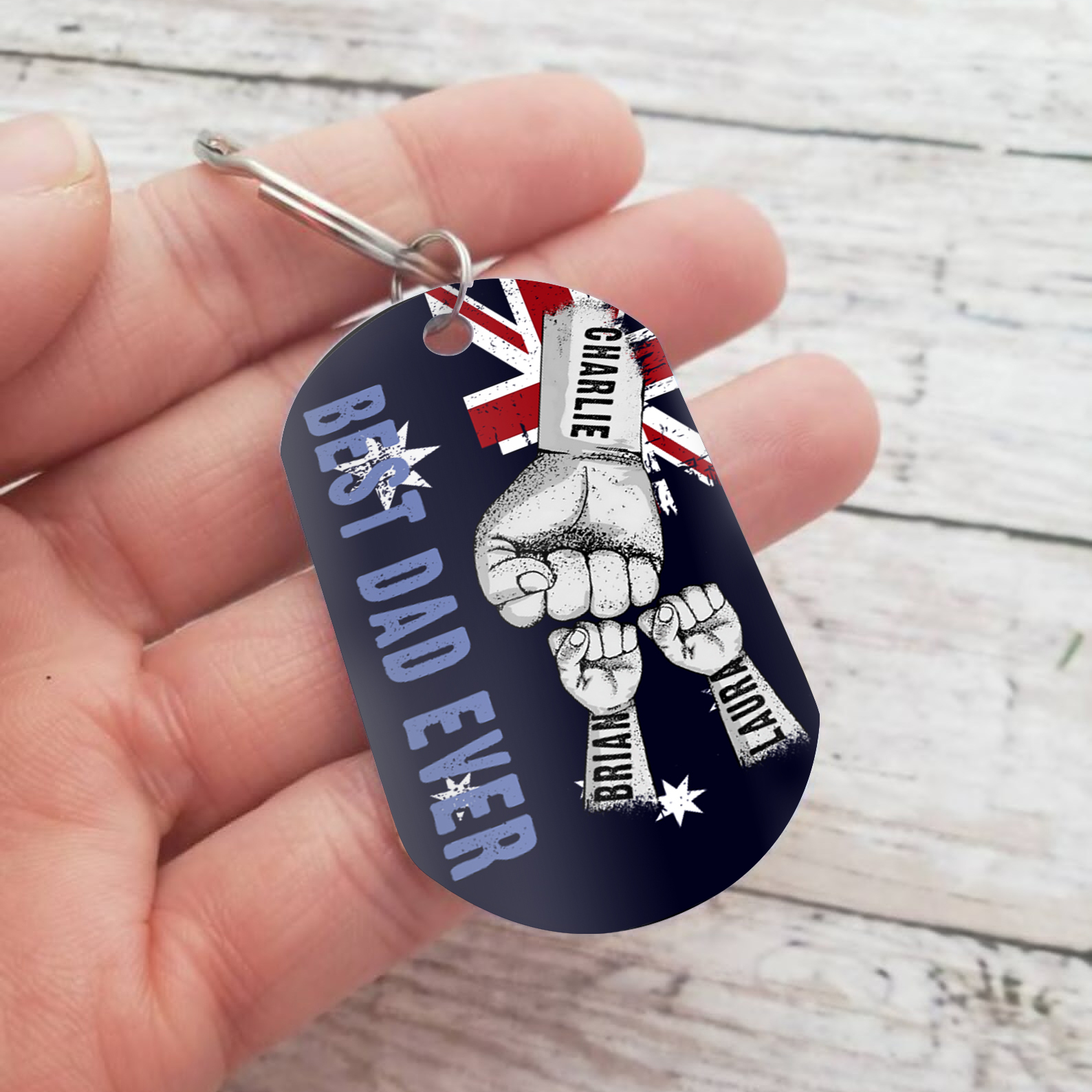 Personalised 3 Names Australian Flag Keychain Fist Bump Keychain Father's Day Gift - Best Dad Ever-Jessemade AU