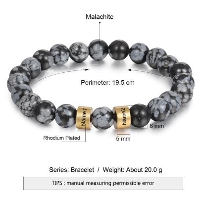 Black Tiger Eye Men's 2 Names Bracelet Gift for him-Jessemade AU