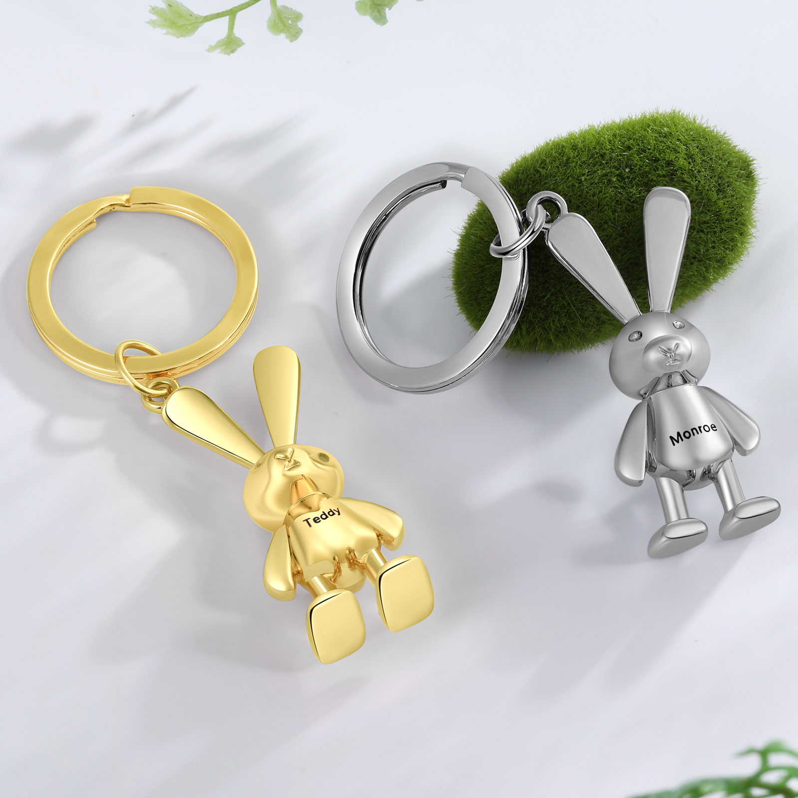 Personalised Rabbit Keychain Engrave Name Matching Key Ring Creative Couple Gift-Jessemade AU