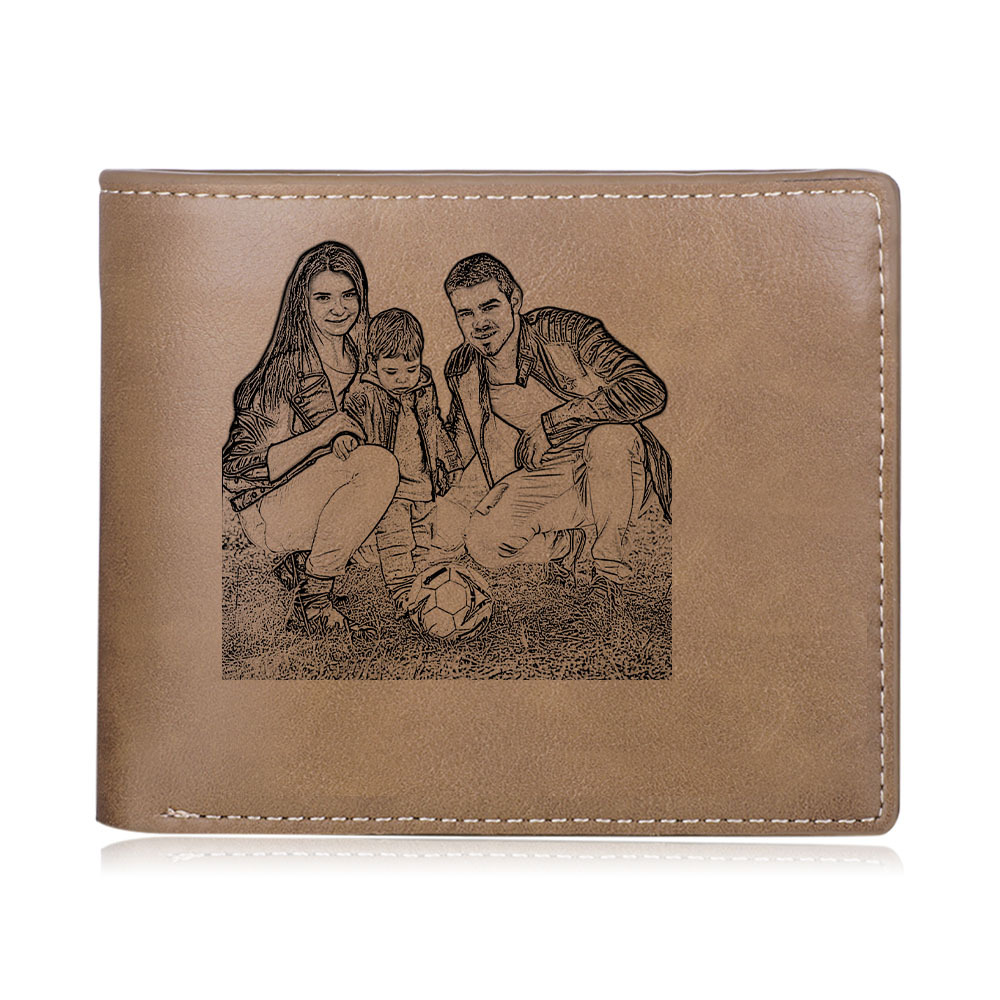 Personalised Leather Wallet Engraved Photo Short Purse Custom Folding Wallet Gifts For Him-Jessemade AU