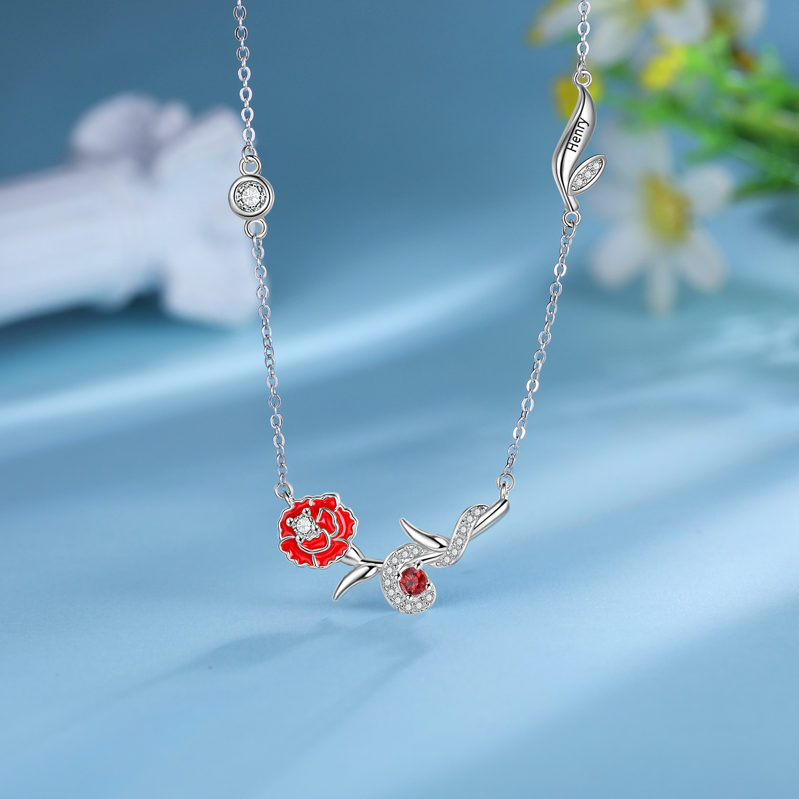 Personalised January Birthflower Necklace With Birthstone Best Gift For Her-Jessemade AU