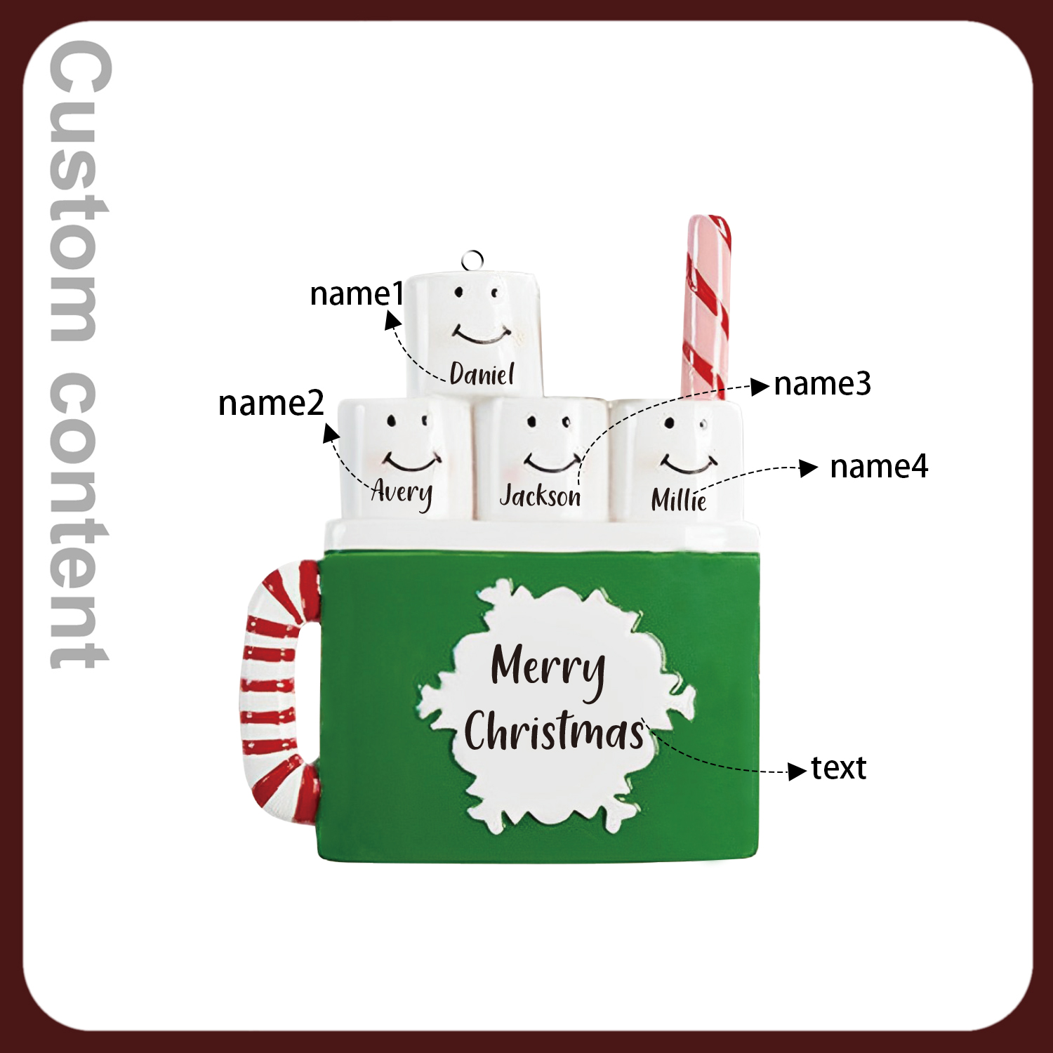 4 Names - Personalised Xmas Ornament Custom Name & Text Christmas Tree Wooden Decor Gift for Family Friends-Jessemade AU