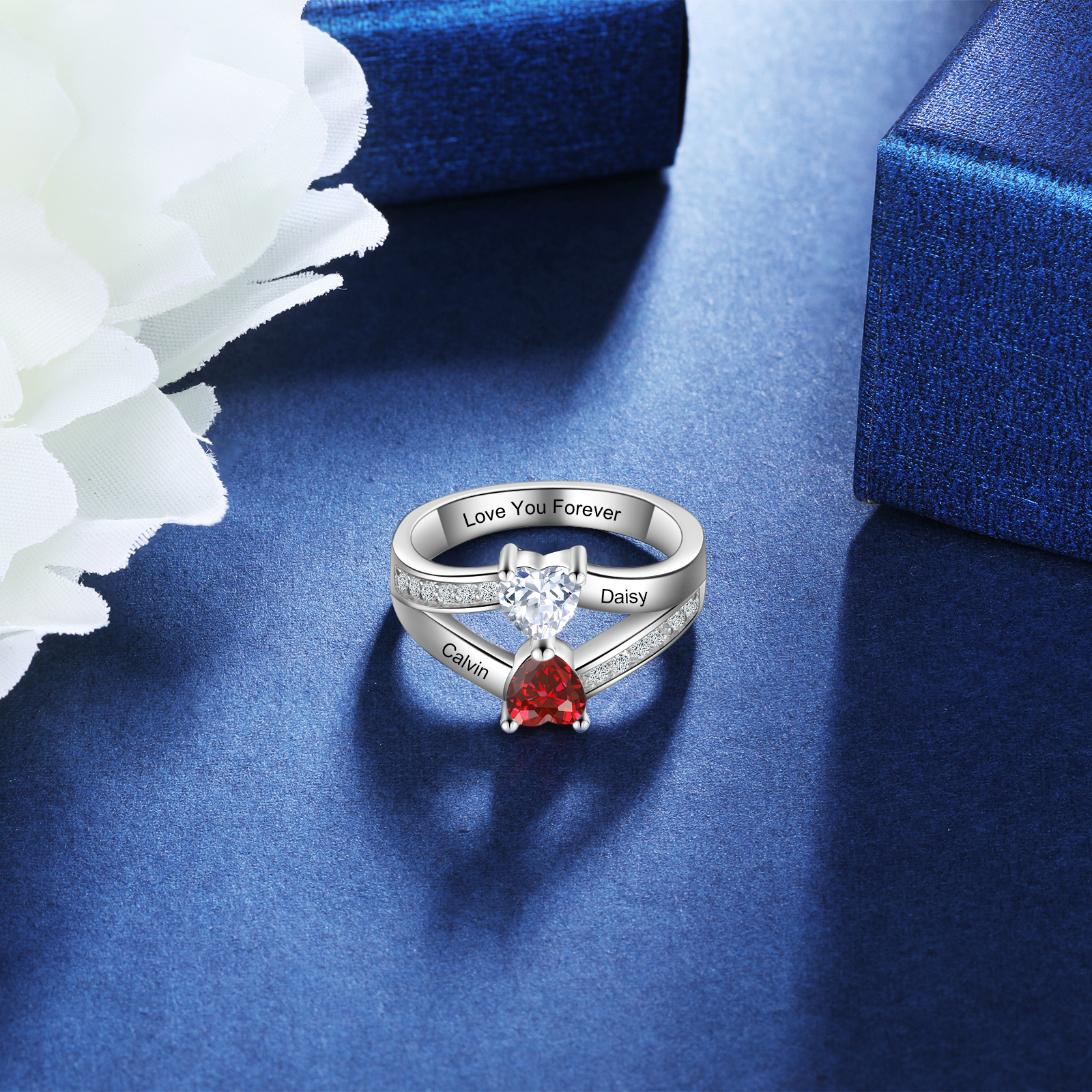 Personalised Birthstone Mother Ring Engraved 2 Names Birthstones Ring Gifts for Women-Jessemade AU