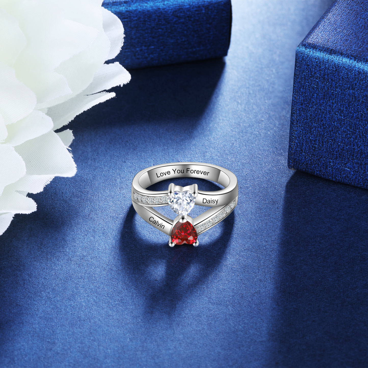 Personalised Birthstone Mother Ring Engraved 2 Names Birthstones Ring Gifts for Women-Jessemade AU
