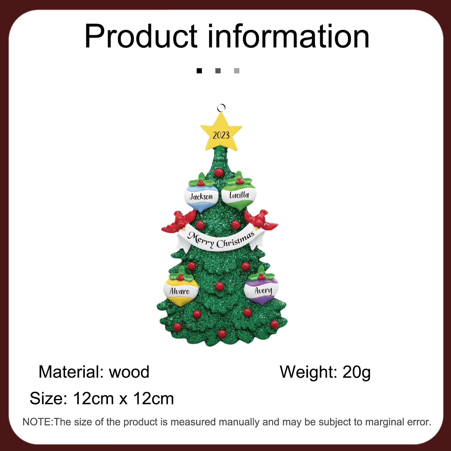 4 Names - Personalised Christmas Tree Ornaments Custom Text & Year Wooden Christmas Pendant Gifts for Family Friends-Jessemade AU