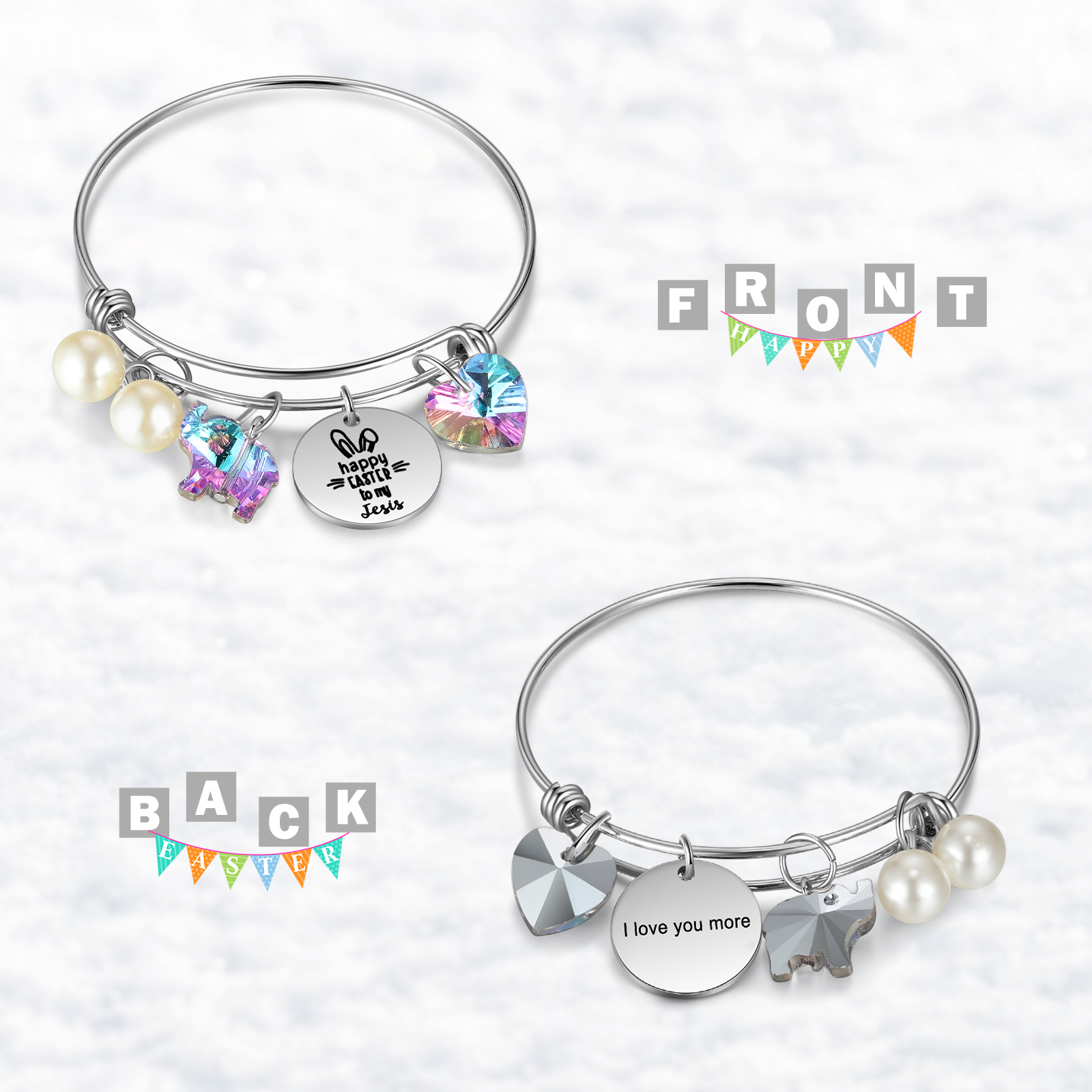 Easter Gifts Personalised Bunny Bangle Bracelet With Name Peals Crystals Bangle Gifts For Her-Jessemade AU