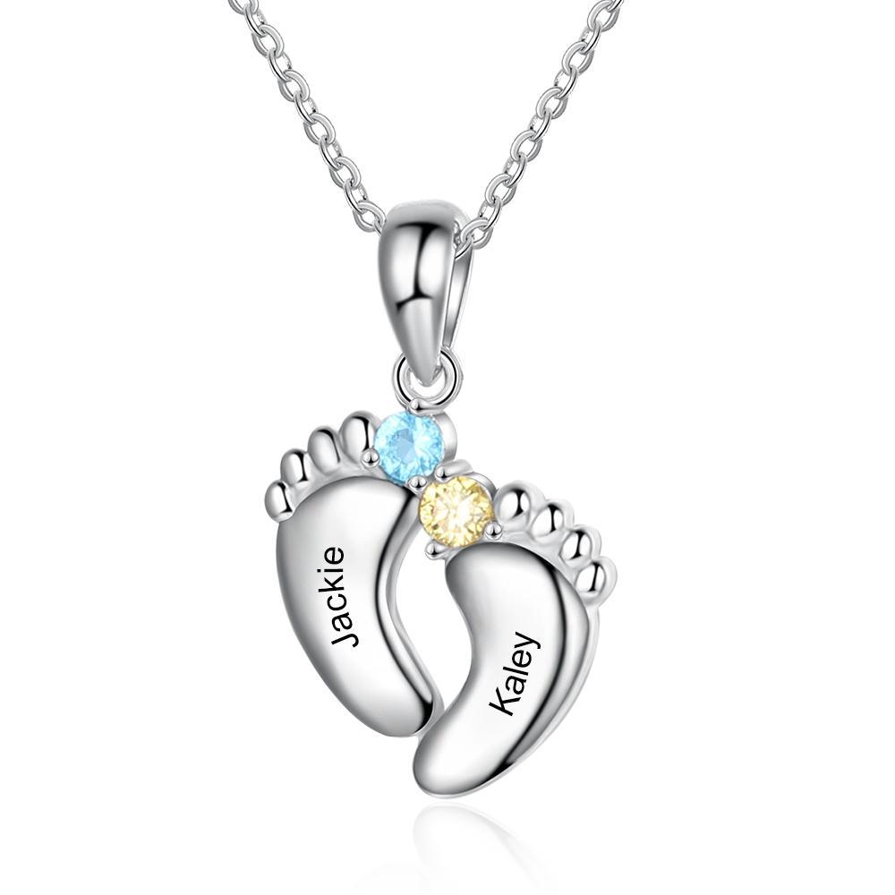 Baby Feet Necklace Custom 2 Birthstones Family Gifts Set for Mum