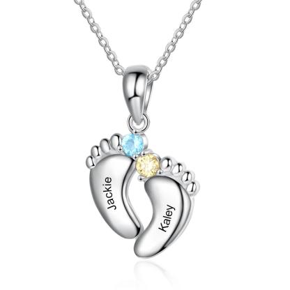 Baby Feet Necklace Custom 2 Birthstones Family Gifts Set for Mum
