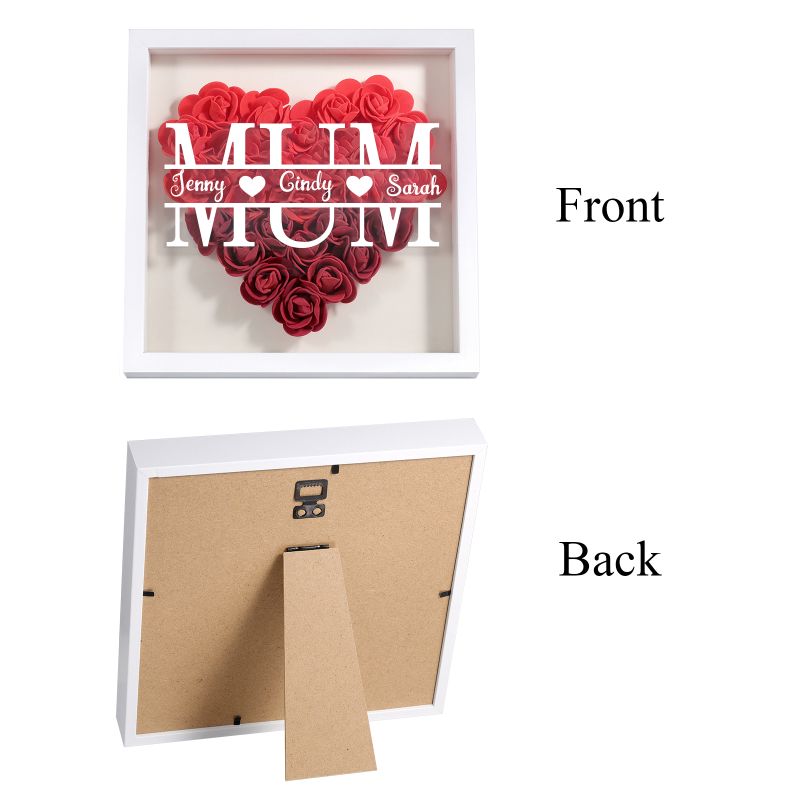 Personalised Flower Shadow Box Custom Name & Text Heart Rose Frame Decorations Mother's Day Gift for Her-Jessemade AU