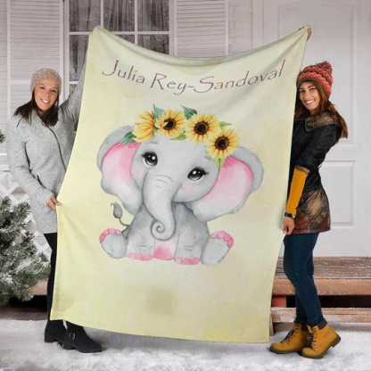 Personalised Sunflower Elephant Blanket Custom Name Gifts For Baby Girl-Jessemade AU