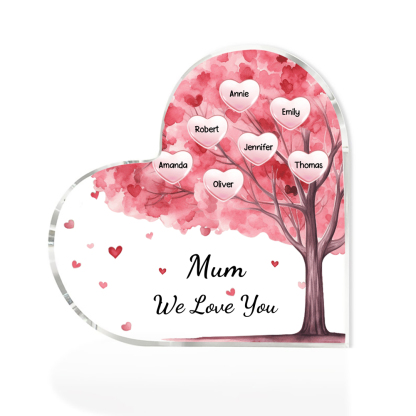 7 Names - Personalised Acrylic Heart Keepsake Custom Text Pink Tree Ornaments Gifts for Grandma/Mother-Jessemade AU