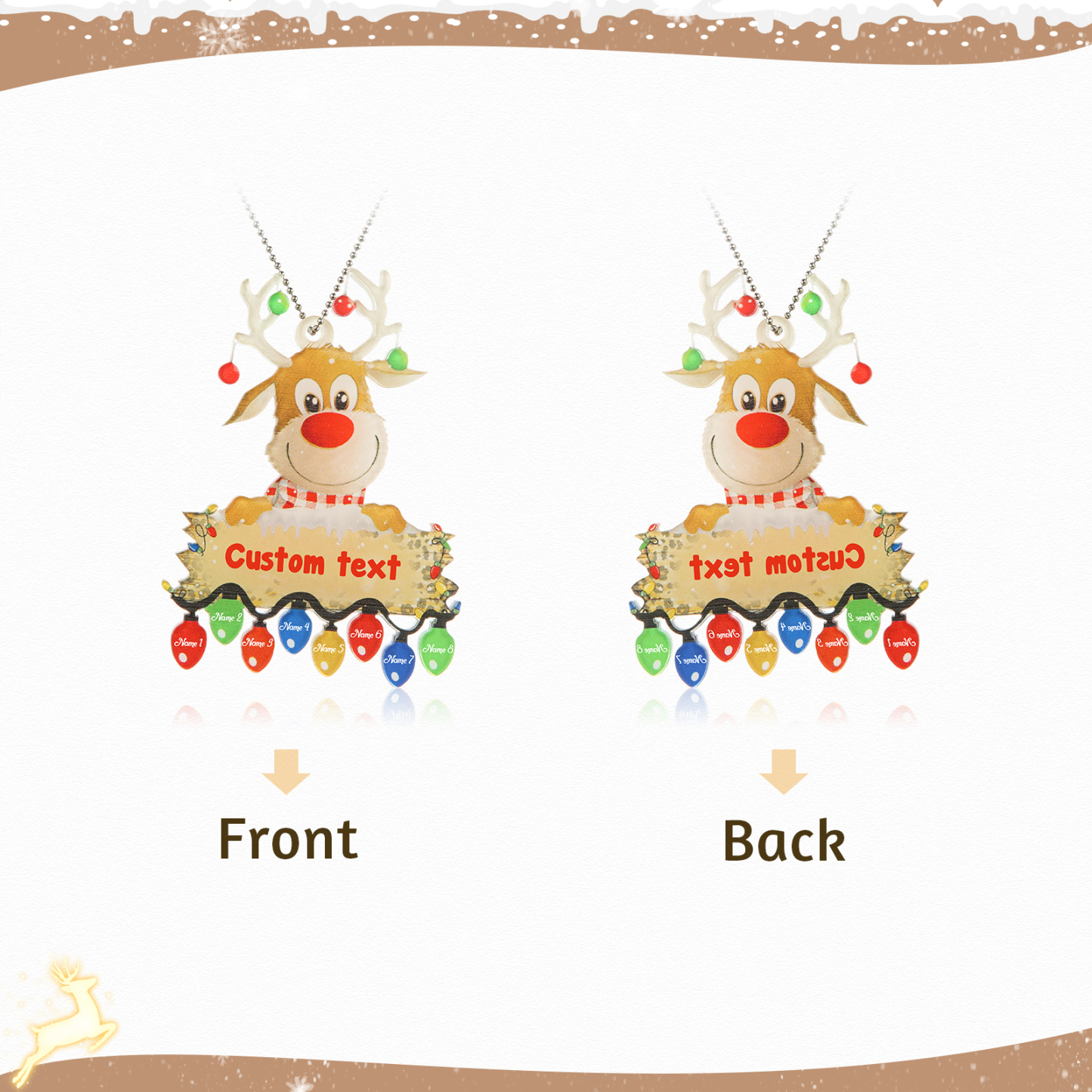 8 Names - Personalised Acrylic Christmas Reindeer Ornaments Customised Text & Name Xmas Pendant Gifts for Family-Jessemade AU