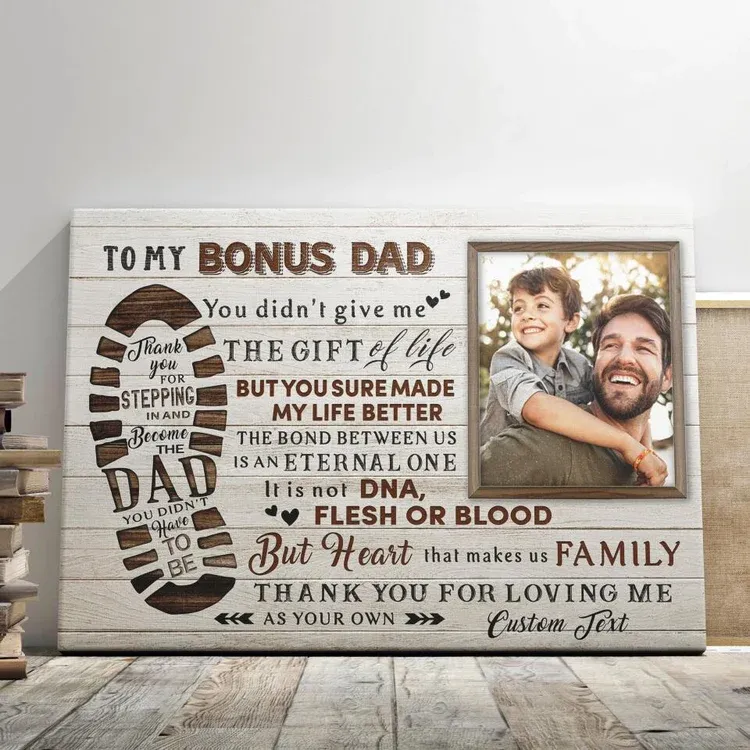To My Bonus Dad Photo Frame Keepsake Wood Signs-Thank You For Stepping In And Become Dad-Jessemade AU
