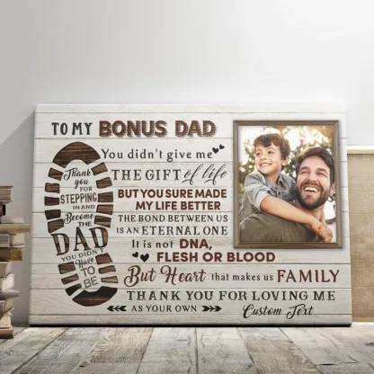 To My Bonus Dad Photo Frame Keepsake Wood Signs-Thank You For Stepping In And Become Dad-Jessemade AU